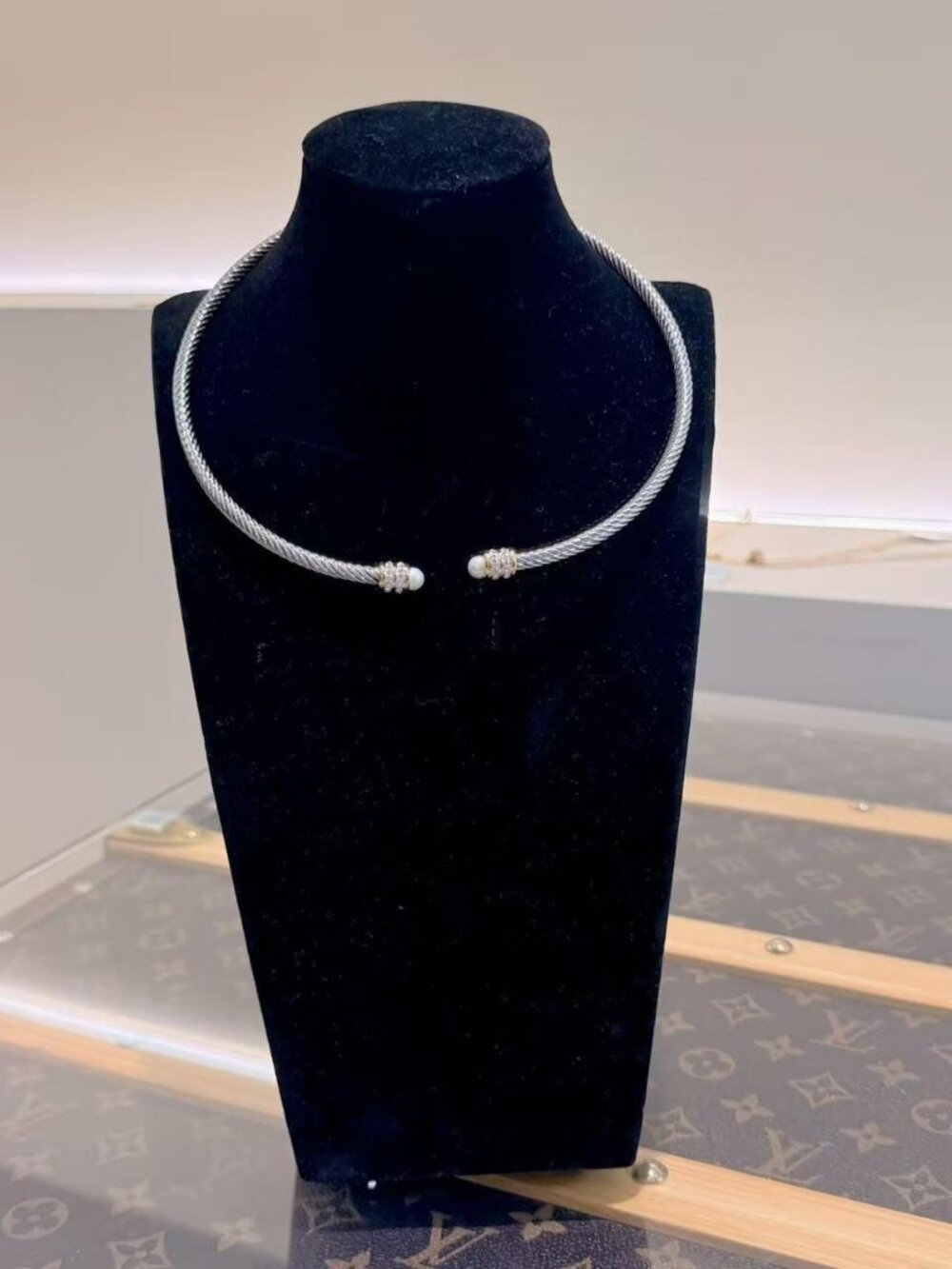 Silver Cable Cuff Necklace Crystal Open Collar Statement Choker Jewelry